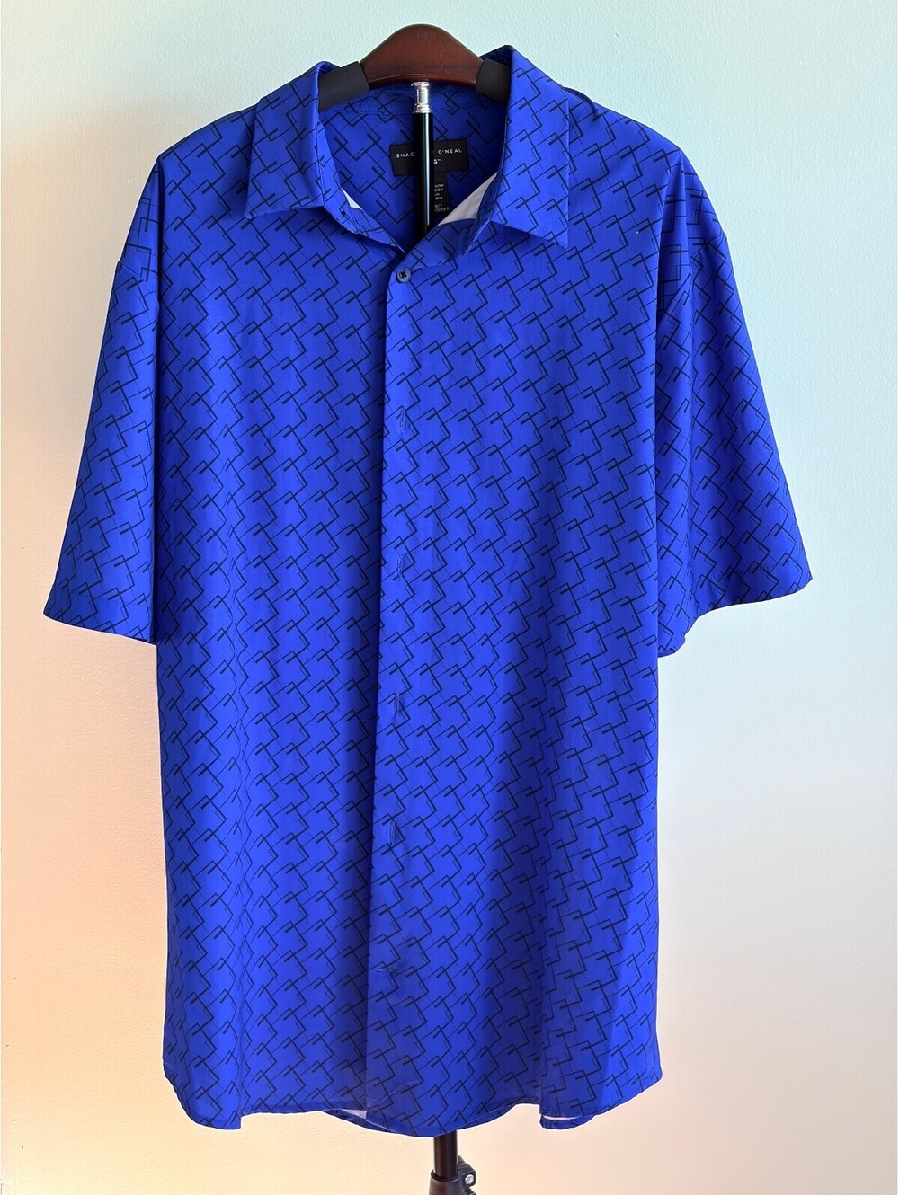 Shaquille O’Neal XLG Men’s XLT Blue Geometric Short Sleeve Shirt NWOT